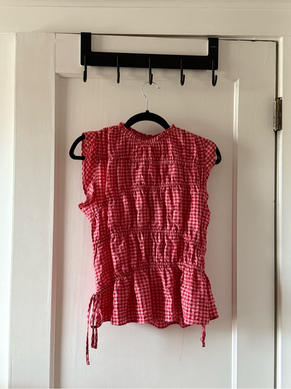 Zara Red Gingham Sleeveless Smocked Peplum Top